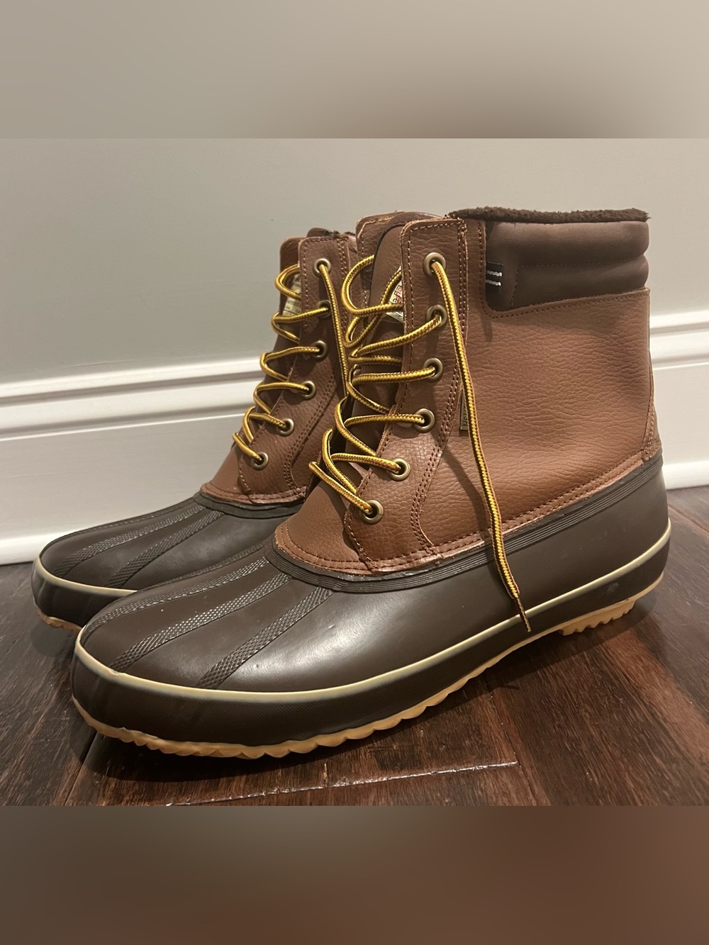 Nautica Brown Waterproof Duck Boots with Lace-Up Closure